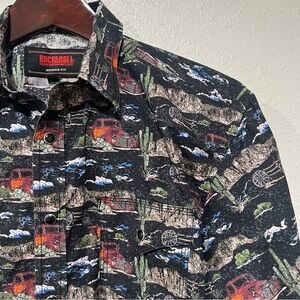 Rock & Roll Denim Boys Button Down Western Shirt Size XL Black Red Pearl Snap